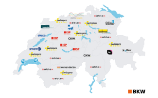 Représentation graphique de la Suisse avec les partenaires de Smart Mobility indiqués.